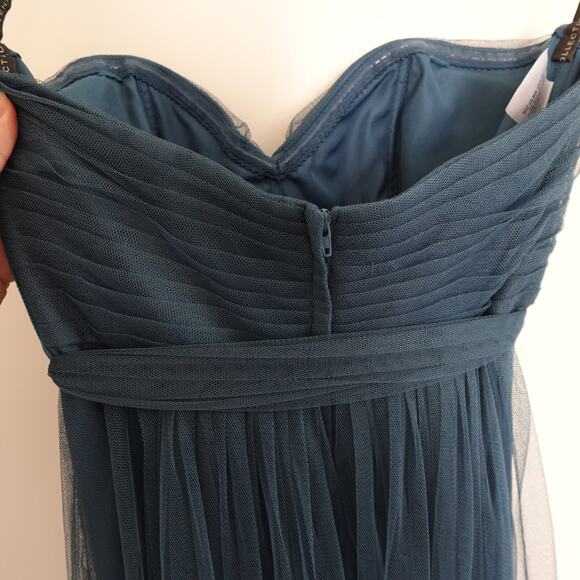 Jenny Yoo Annabelle Convertible Tulle Bridesmaid Dress Vintage Teal Strapless 4 - Picture 12 of 16